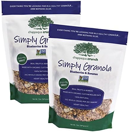 Chappaqua Crunch Simply Granola, Blueberries and Bananas - Custom Rolled Oats with Freeze Dried Blueberries and Bananas - Slightly Sweet, Heart Healthy, 100% Natural - 13oz Pouch (Pack of 2)
