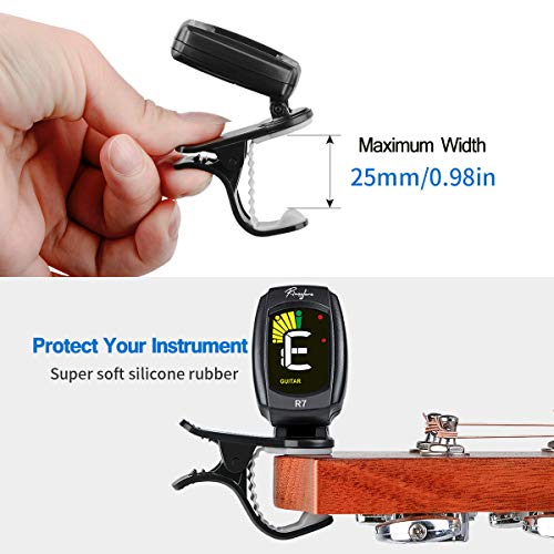 image for Rinastore Clip-On Tuner For Guitar, Bass, Violin, Ukulele & Chromatic 