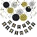 LITAUS Black Gold Birthday Decorations - Pack of 20 | Happy Birthday Banner, Tissue Paper, Swirls, Garland