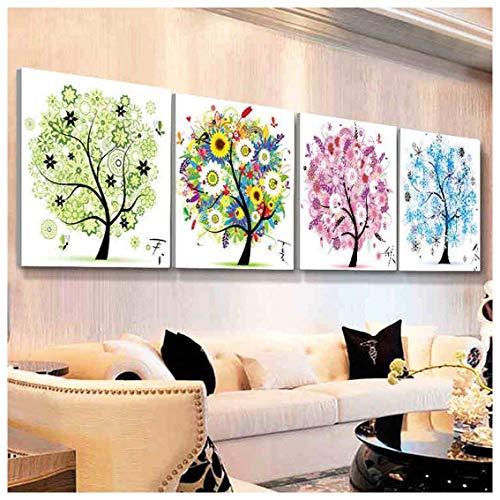 5D DIY Diamond Painting Sets Different Shape Diamond Drawing Tree Cross Stitch Point Drill Painting Living Room Bedroom Wall Decorative Drawing (Four Seasons) - Thumbnail 5