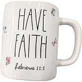 Rae Dunn Have Faith Hebrews 11:1 Ceramic Coffee Mug with Butterflies, White