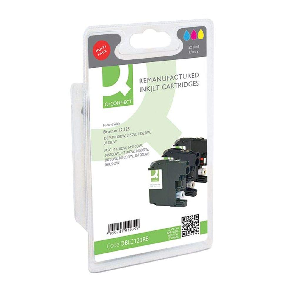 Q-Connect Remanufactured Inkjet Cartridges Multi-Pack Compatible with Brother Models, 11 ml, Cyan/Magenta/Yellow