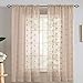 Sheer Curtains for Bedroom Flower Embroidery Voile Living Room Country Curtains Rustic Vintage Floral Embroidered Window Treatment Set Rod Pocket Pole Top 40 inch Wide 63 inch Long 2 Panels Taupe
