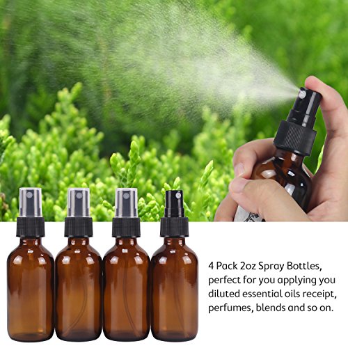 12 Pack Amber Glass Essential Oil Bottle Kits - 2 Pack 16oz & 4 Pack 2oz Spray Bottles & 6 Pack 10ml Roller Bottles for Essential Oils or Cleaning Agent. Labels, Droppers, Funnels and Lids Included