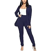 Aro Lora Women's 2 Piece Outfit Casual Solid Open Front Blazer and Pencil Pant Suits Set