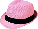 TAUT Unisex Solid Color Short Brim Sun Fedora Hat with Band Light Pink SM