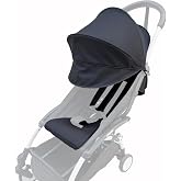 Colukii Stroller Replacement Set for Babyzen YOYO/YOYO+/YOYO2,Stokke YOYO3 | Thickened Cushion + Padded Pillow for Comfort, Extended Canopy, 6+ Color Pack, Water-repellent Breathable Fabric, Black