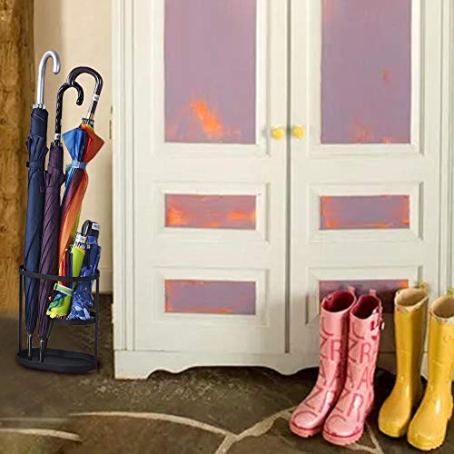 Contracted Black Metal Umbrella Stand Holder Storage Rack with Removable Base Drip Tray Umbrella Stand Rack Holder for Home and Office, Black