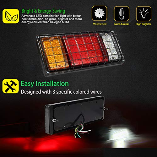 40 LED Trailer Lights Truck Tail Light Turn Signal Brake Lights with Iron Net Protection 12V Waterproof LED Tail Lights for Truck Boat Trailer UTV RV - Thumbnail 3