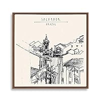 Framed Canvas Wall Art Travel Architecture Sketch Canvas Prints Home Artwork Decoration for Living Room,Bedroom - 16x16 inches