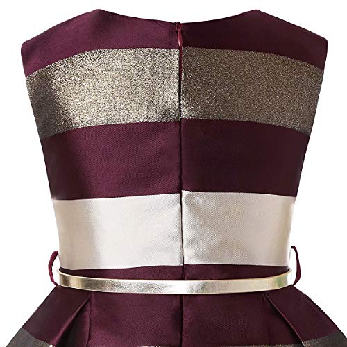 AYOMIS Litter Big Girl Dress Princess Gowns Party Wedding Dresses(Burgundy&Gold,4-5Y)