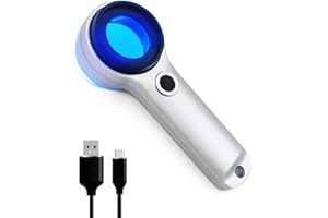 KOPARNEED Handheld 60X Magnifier Loupe with UV & LED Lights Optical Coating Lens USB Rechargeable Jewelry Loupe Magnifying Glass for Jewellery, Rocks, Coins, Stamps, Antique, Watch Repairs