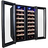 AKDY&reg; 32 Bottle Dual Zone Thermoelectric Freestanding Wine Cooler Cellar Chiller Double Door Refrigerator Fridge Quiet Operation
