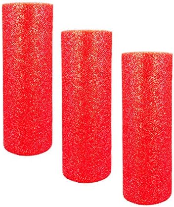 3 Rolls Sparkling Glitter Tulle Spool Ribbon, 6 Inch by 8 Yards (24 feet) Each (Red/Iridescent)