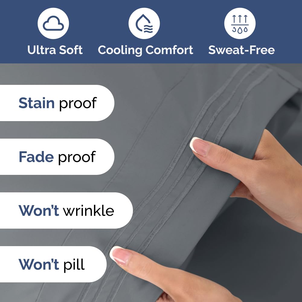 Extra Deep King Sheet Set - 6 Piece Breathable & Cooling Sheets - Hotel Luxury Bed Sheets Set - Easy & Secure Fit - Soft, Wrinkle Free & Comfy Sheets Set - Steel Blue Sheet Set with Extra Deep Pockets