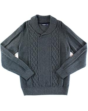 Heather Mens Large Cable Knit Shawl Collar Sweater Gray L