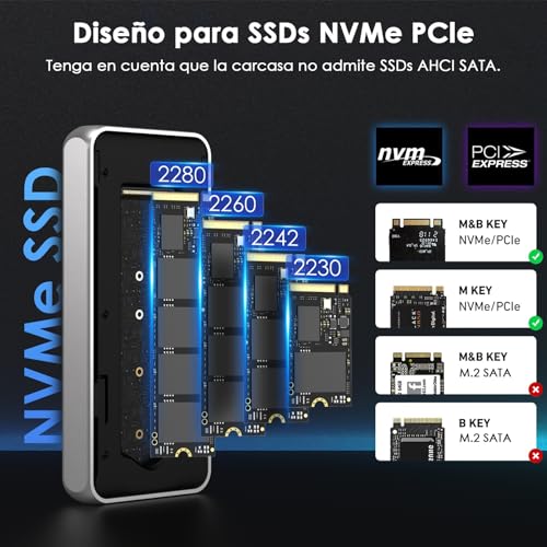 WAVLINK Carcasa SSD M.2 NVMe de 40Gbps con Ventilador de Refrigeración, Caja NVMe USB4 compatible con Thunderbolt 4 hasta 3848 MB/s, compatible con SSD de tamaño 2230/2242/2260/2280 B+M/M-Key