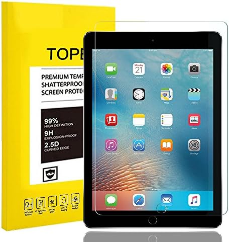 New iPad 9.7 Inch (2018/2017) / iPad Pro 9.7 / iPad Air 2 / iPad Air Screen Protector, TOPBIN Tempered Glass Screen Protector, with Bubble-free, Anti-Scratch, Easy Installation (Clear)