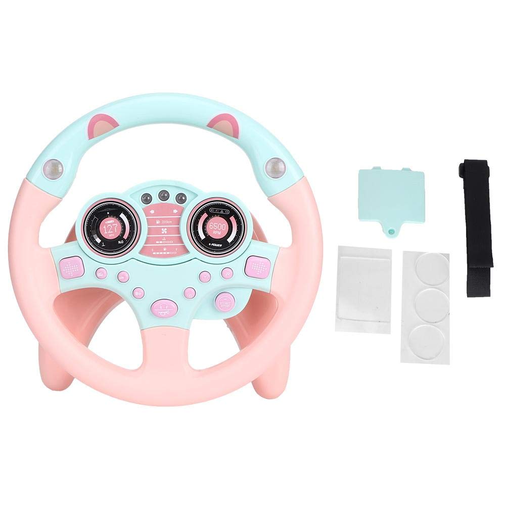 Zerodis Kids Steering Wheel Toy, Co-driver Car Toy with Music and Light, Educational Gift for Toddlers and Little Kids (Pink)