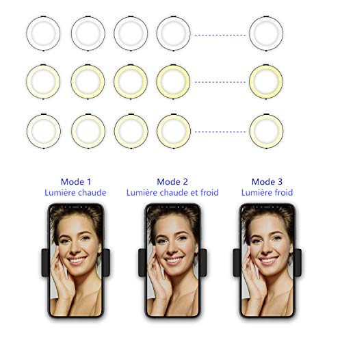 Selvim Lumière Anneau LED, 3 Mode d’Eclairage 10 Niveaux de Luminosité, Selfie Ring Light pour Téléphone Bras Flexible Rotation à 360° Anneau Lumineux pour Selfie, Maquillage, TIKTok, Youtube