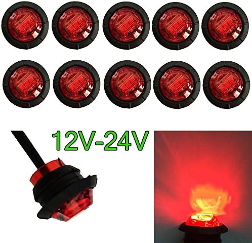 " Purishion 10x 3/4"" Round LED Clearence Light Front Rear Side Marker Indicators Light for Truck Car Bus Trailer Van Caravan Boat, Taillight Brake Stop Lamp 10-30V" (Red)
