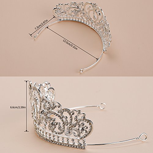 NIPOO Rhinestone Crystal Wedding Tiaras Bridal Princess Queen Crown Party Birthday Headpieces Deco for Cake Topper, Silver