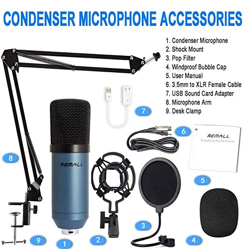 REMALL Recording Microphone, bm 800 Condenser Microphone Kit, USB