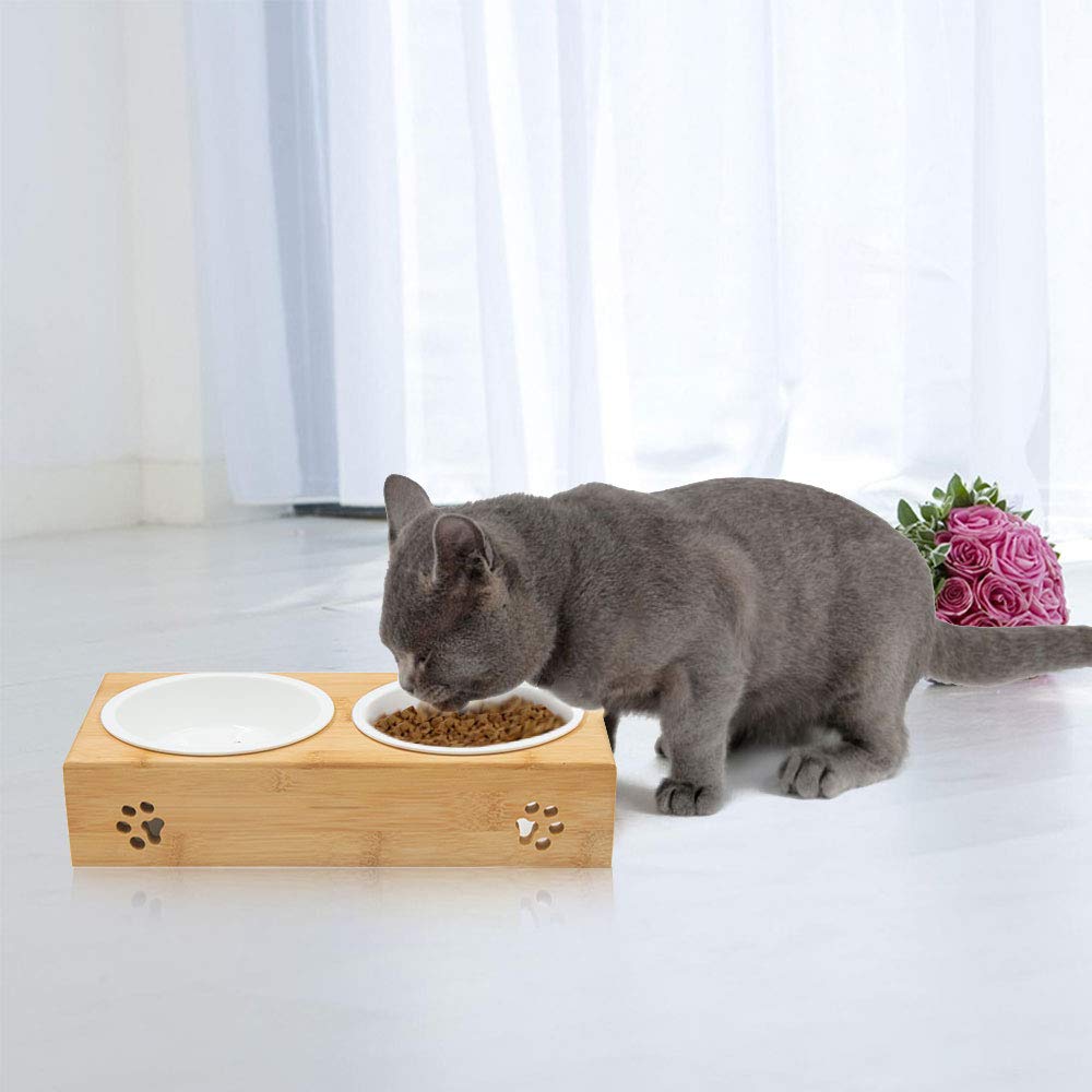 Pet Food Bowls With Stand Mlcini Bamboo Elevated Anti Slip Pet