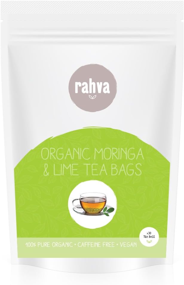 Moringa & Lime Tea Bags - Rahva Certified Organic Moringa Vegan Infusion - 30 Unbleached Tea Bags