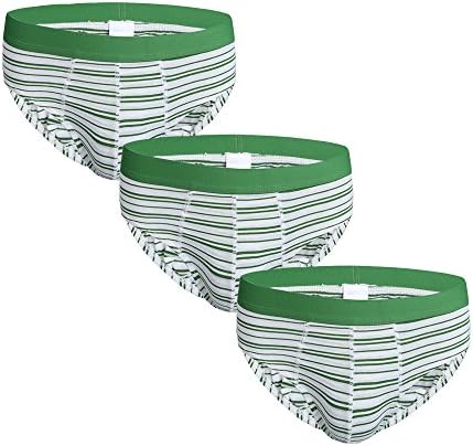 Mens Strip Printed Cotton Briefs Breathable Broad Stretch Underwear 3 Pack White Green Size M for Waistline 28-31