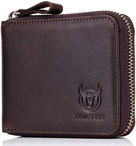 Men’s Leather Wallet,RFID Blocking Secure Zip Around Wallet ID Window Bifold Multi Card Holder Purse (Brown)