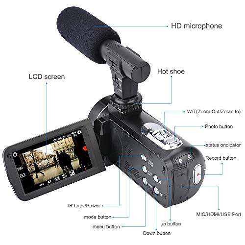 Videocmara-Cmara-de-Video-Full-HD-1080P-CamKing-240MP-16X-Cmara-de-Video-Digital-con-Micrfono-Externo-y-30-Pulgadas-IPS-Pantalla-Tctil-Zoom-Cmara-Digital-Grabadora