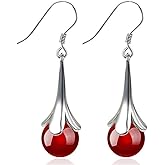 Fashion Trumpet Flower Drop Earrings Faux Moonstone Long Dangle Earrings Women Hook Earrings Jewelry