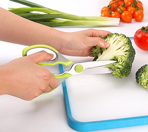 Multifunction Kitchen Scissors by WELLSTAR, Heavy Duty Food Shears for Chicken Meat Vegetable Fish Herb Poultry Stainless Steel Cooking Scissors with Comfortable Handle Kitchen Scissors Set 2 Pack