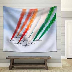 The Italian Acrobatic Jet Squad Named Frecce Tricolori Doing Tricks in The Sky - Fabric Wall Tapestry Home Decor - 51x60 inches