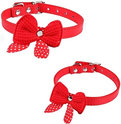 1Pc Brilliant Modern Pet Bow Collar Bright Dog Adorable Sweet Polka Dot Color Red