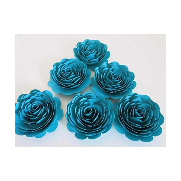 Dark Teal Blue Roses 3 Inch Paper Flowers Bridal Shower Decor Set Of 6 Wedding Reception Table Centerpiece Silk Flower Arrangements