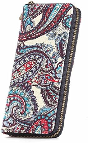 Unique Women's Leather Wristlet Clutch Wallet Premium Canvas Classic Design, Card Clutch Holder Purse, Floral Pattern Printing Wallet
