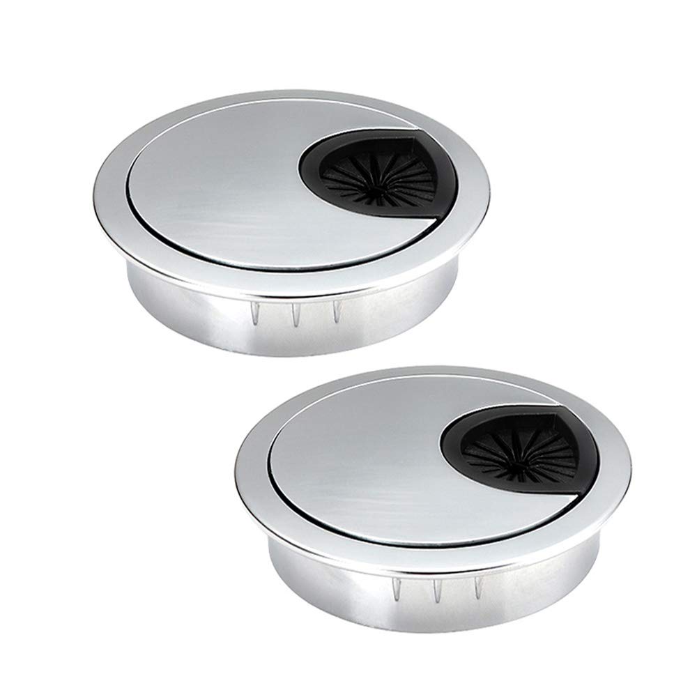 D-Orange 2 Pieces Cable Grommet Metal Cable Pass 56mm Hole Cover Grommet Zinc Alloy Cable Cover Cable Box for Computer Table Office Silver
