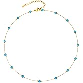 Gold Evil Eye Turquoise Necklace - 14K Gold Plated Turquoise Beaded Necklaces,Non Tarnish Golden Lucky Protection Western Jewelry,Trendy Boho Evil Eye Choker Gifts for Women Girlfriend Sister Wife