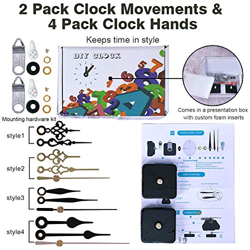 EMOON 2 Pack Clock Movement Mechanism with 4 Pairs of Short Hands