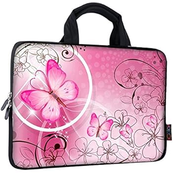 ICOLOR 9.7 10 10.1 10.2 inch Neoprene Tablet Bag Carring Case Sleeve Cover with Handle for 9.7 to 10.2 Inch Laptops/Notebook/ebooks/Kids Tablet/Apple ipad Pink Butterfly ICB10-10