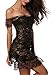Avidlove Women's Sleeveless Slash Neck Sexy Lingerie Dress + G-string Black Lace Courtesan Chemise, XL = US L