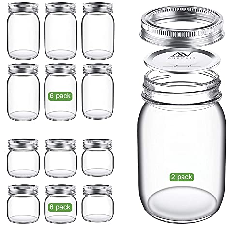 Mason Jars Variety Pack (Set of 14), Regular Mouth Jars with Lids and
