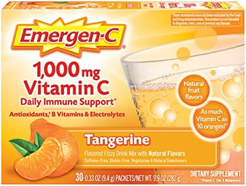 Amazon Com Emergen C 1000mg Vitamin C Powder With Antioxidants B Vitamins And Electrolytes Vitamin C Supplements For Immune Support Caffeine Free Fizzy Drink Mix Tangerine Flavor 0 33 Ounce Pack Of 30 Health