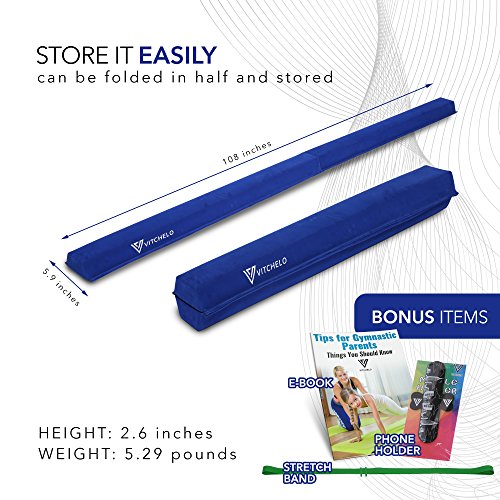 Folding Gymnastics Balance Beam 9ft Long for Kids Toddlers Training Indoor at Home - Build Confidence in Your Child Tumbling Practice Performance - Suede Floor Balancing Beam Lightweight Portable
