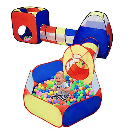 LOJETON 5pc Kids Play Tents Crawl Tunnels, Ball Pit with Basketball Hoop, Pop Up Playhouse for Boys, Girls, Babies, and Toddlers - Indoor & Outdoor Use - Thumbnail 7