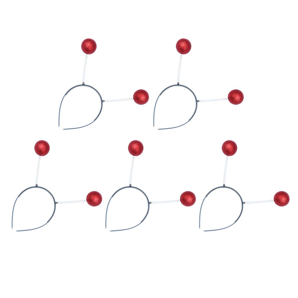 Amosfun 5pcs Head Boppers Foam Ball Martian Antenna Headbands Christmas Hairband for Funny Xmas Party Favors Costume Accessory Red