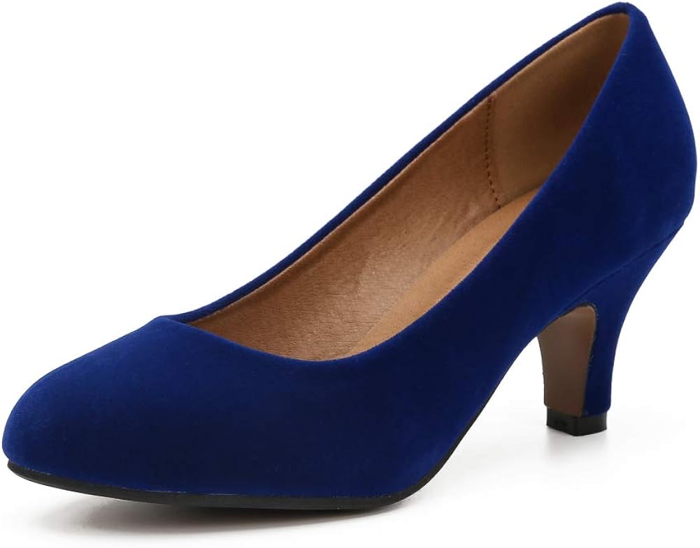 Women's Closed Round Toe Kitten Heels Comfortable Slip On Pumps Work