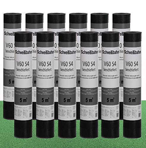 Isolbau Schweißbahn V60 S4 beschiefert - Bitumenbahn mit Glasvlies-Einlage zur Dachabdichtung - Grün, 12 x 5 m² Rolle